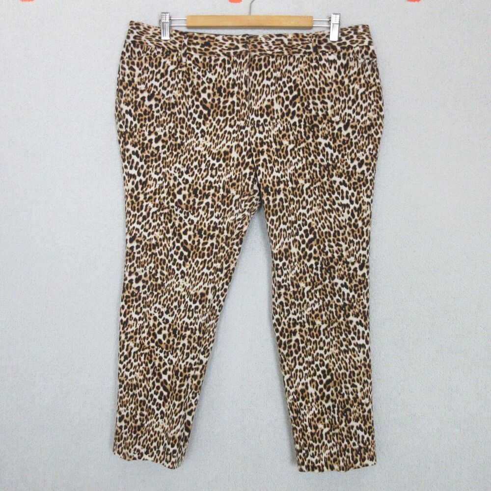 Worthington Ankle Pants Womens 12 Slim Fit Leopard Print Cotton Blend Stretch